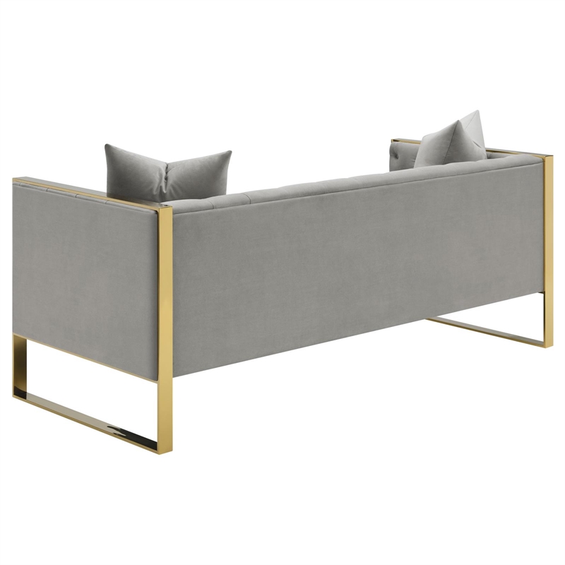 Pemberly Row Modern Velvet Upholstered Tufted Back Sofa Gray