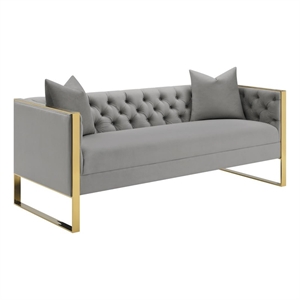 Pemberly Row Modern Velvet Upholstered Tufted Back Sofa Gray