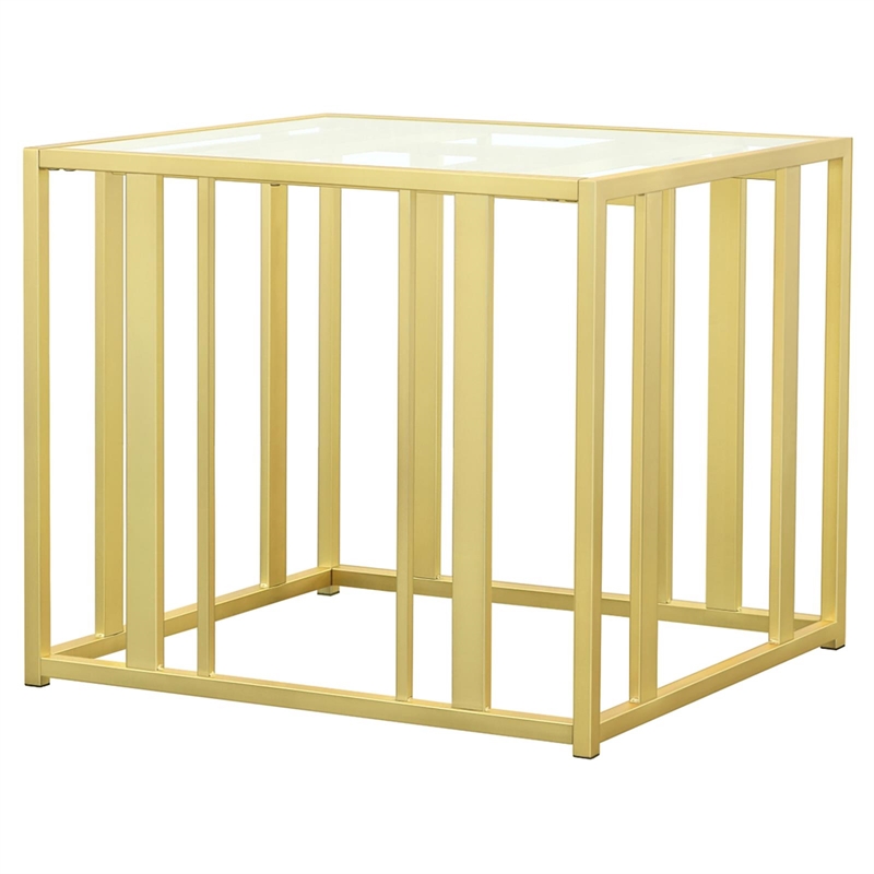 Pemberly Row Contemporary Metal Frame End Table in Matte Brass