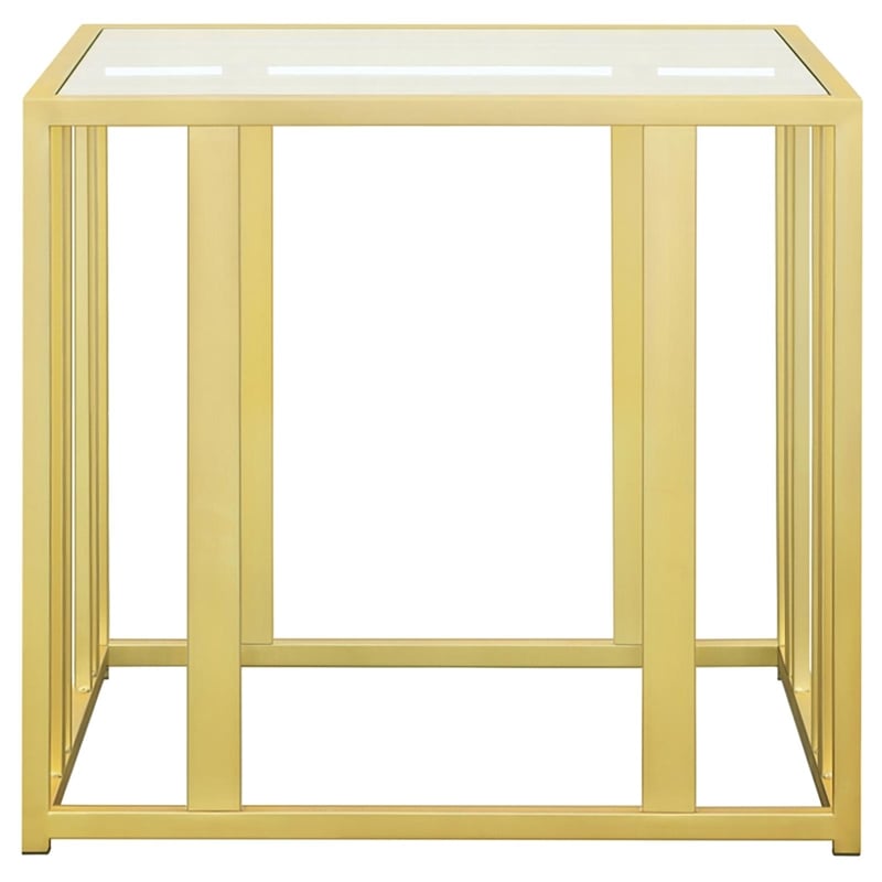 Pemberly Row Contemporary Metal Frame End Table in Matte Brass