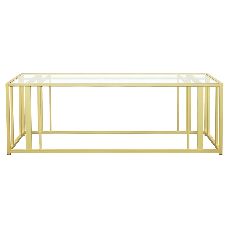 Pemberly Row Contemporary Metal Frame Coffee Table Matte Brass