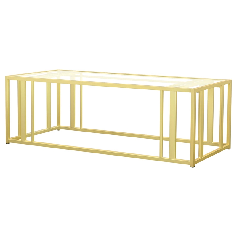 Pemberly Row Contemporary Metal Frame Coffee Table Matte Brass