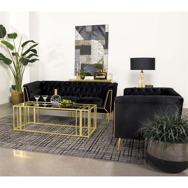 Pemberly Row Contemporary Metal Frame Coffee Table Matte Brass