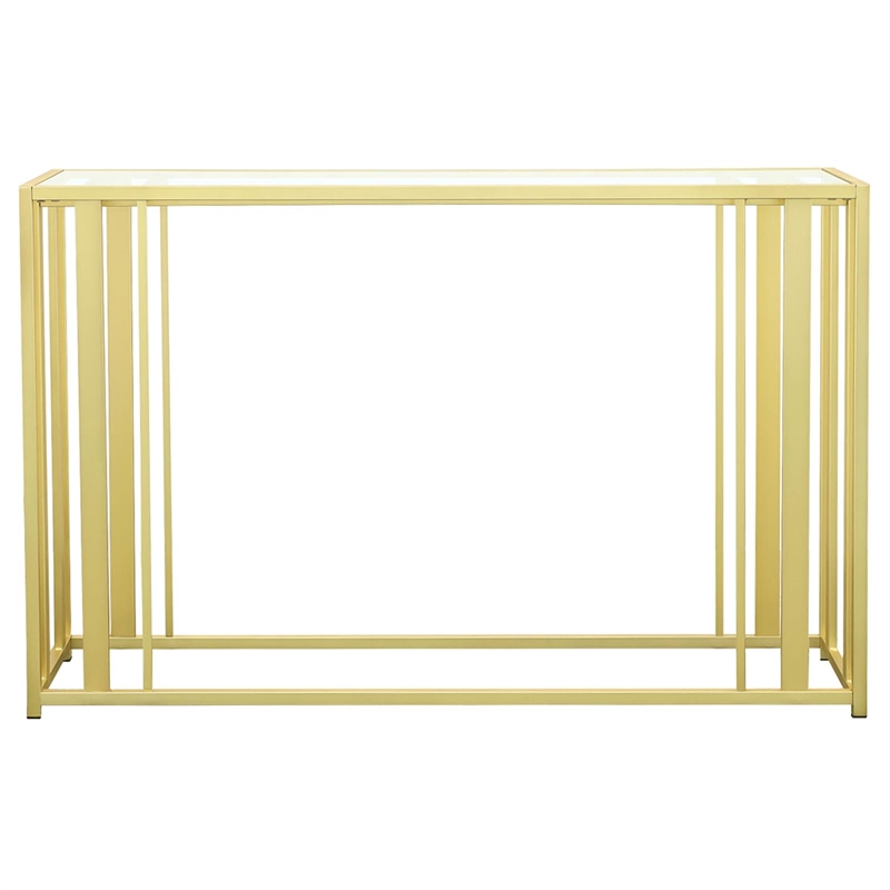 Pemberly Row Contemporary Metal Frame Sofa Table in Matte Brass