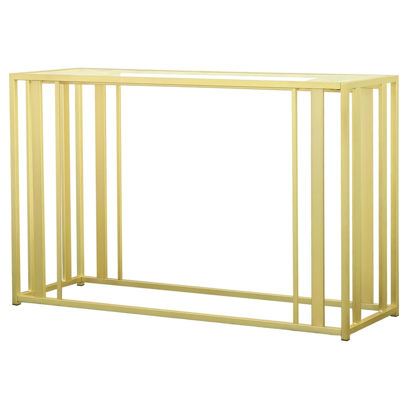 Pemberly Row Contemporary Metal Frame Sofa Table in Matte Brass