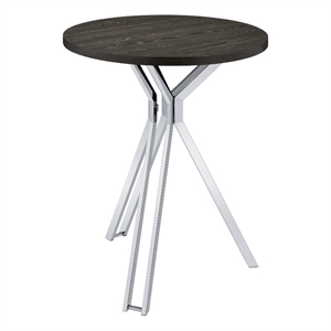 Pemberly Row Metal Round Wood Top Bar Table Dark Oak and Chrome