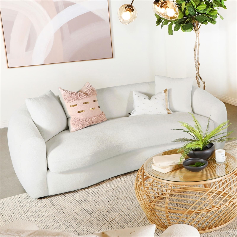 Pemberly Row Modern Fabric Upholstered Tight Back Sofa White