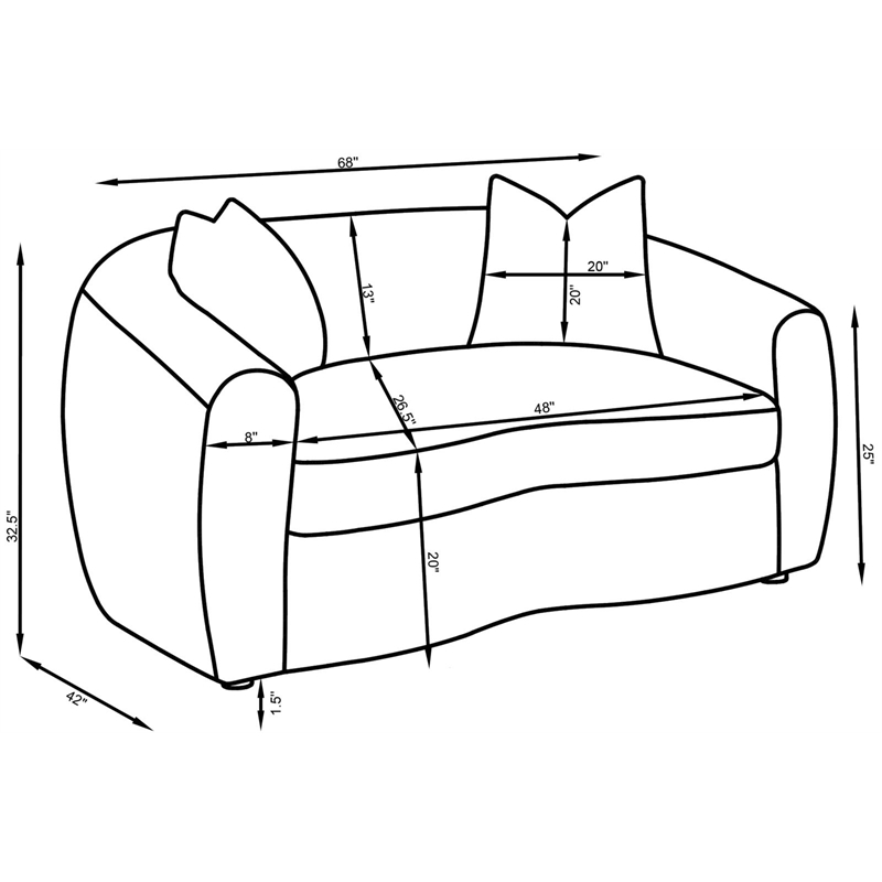 Pemberly Row Modern Fabric Upholstered Tight Back Loveseat White