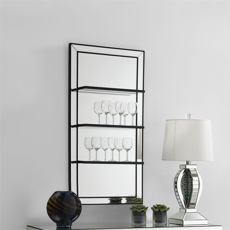 Pemberly Row Modern Glass 3-Shelf Rectangle Wall Mirror Silver