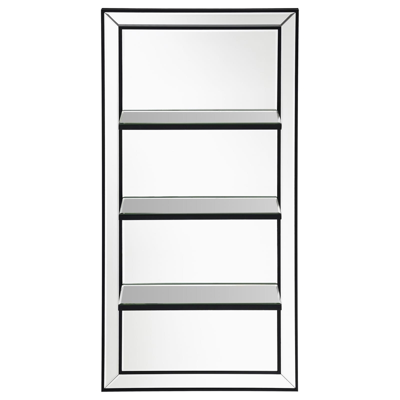 Pemberly Row Modern Glass 3-Shelf Rectangle Wall Mirror Silver