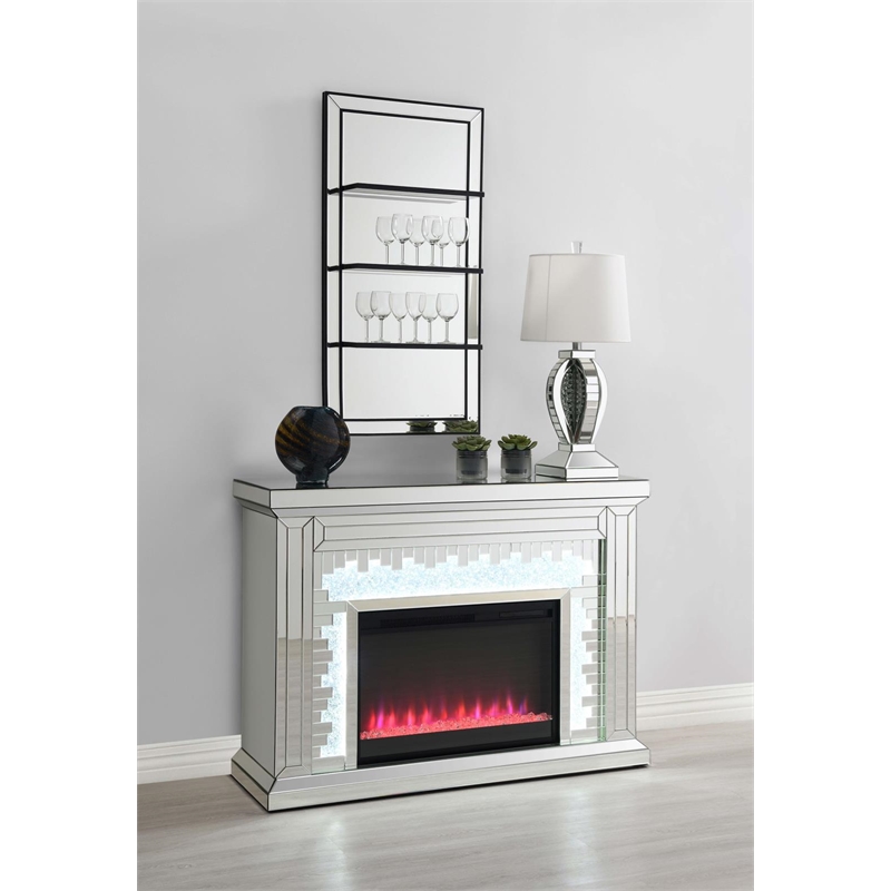 Pemberly Row Modern Glass 3-Shelf Rectangle Wall Mirror Silver