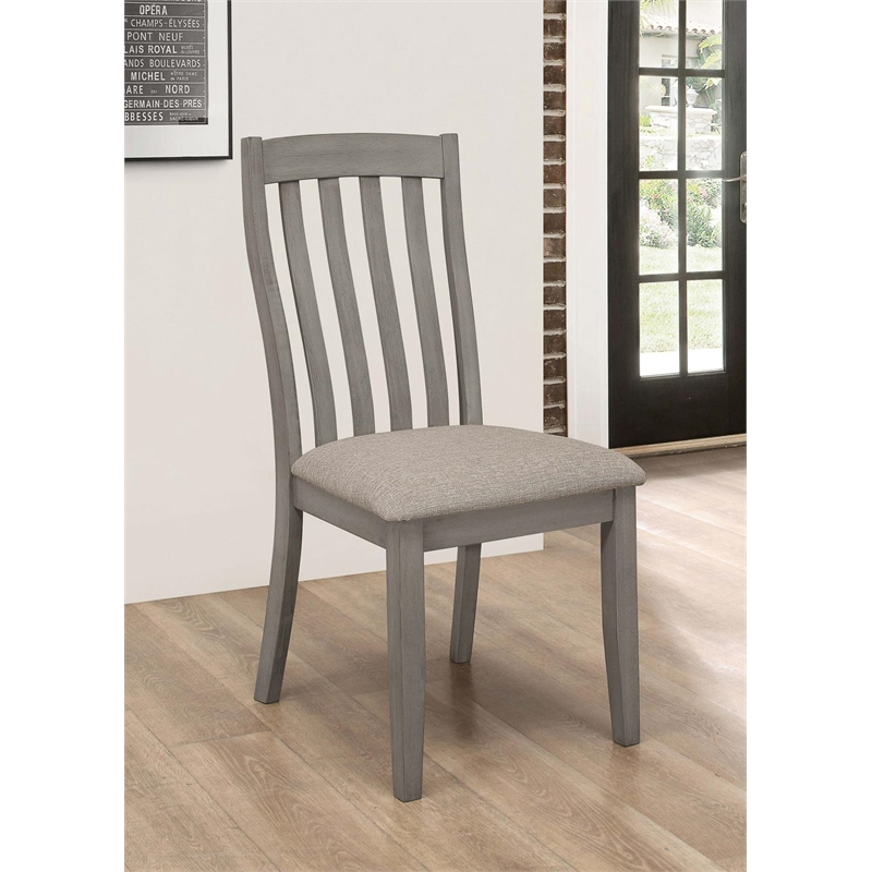 Pemberly Row Contemporary Wood Slat Back Side Chairs Coastal Gray