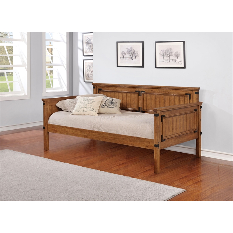 Pemberly Row Farmhouse Solid Wood Twin Daybed in Brown Finish