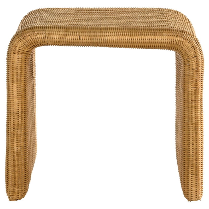 Pemberly Row Square Coastal Rattan End Table in Natural Finish