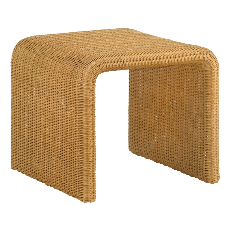 Pemberly Row Square Coastal Rattan End Table in Natural Finish
