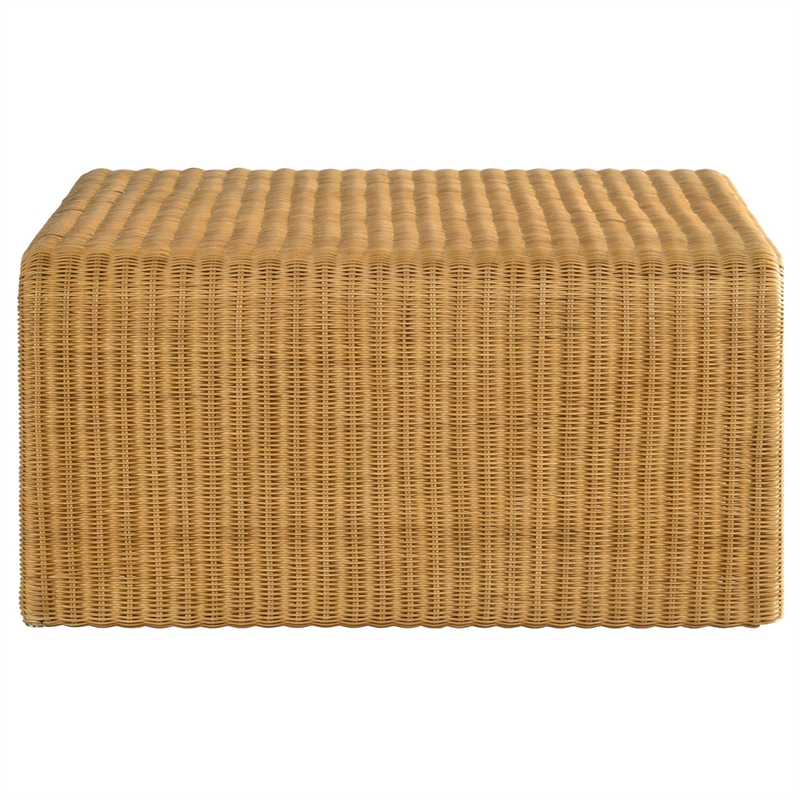Pemberly Row Square Coastal Rattan Coffee Table in Natural Finish