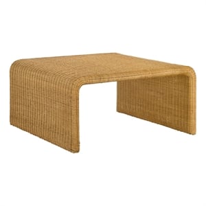 Pemberly Row Square Coastal Rattan Coffee Table in Natural Finish