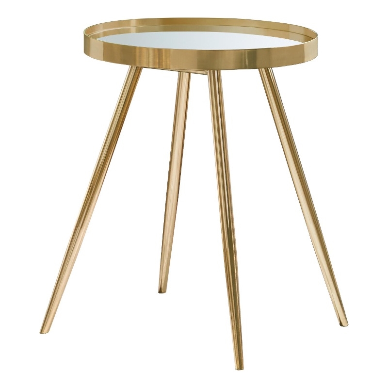 Pemberly Row Mid-Century Metal Round Mirror Top End Table Gold