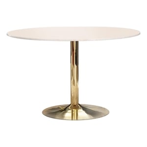 Pemberly Row Metal Round Dining Table Natural Marble and Gold