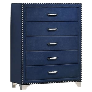 Pemberly Row 5-drawer Velvet Upholstered Chest in Pacific Blue