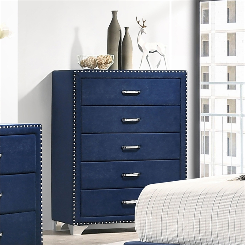 Pemberly Row 5-drawer Velvet Upholstered Chest in Pacific Blue