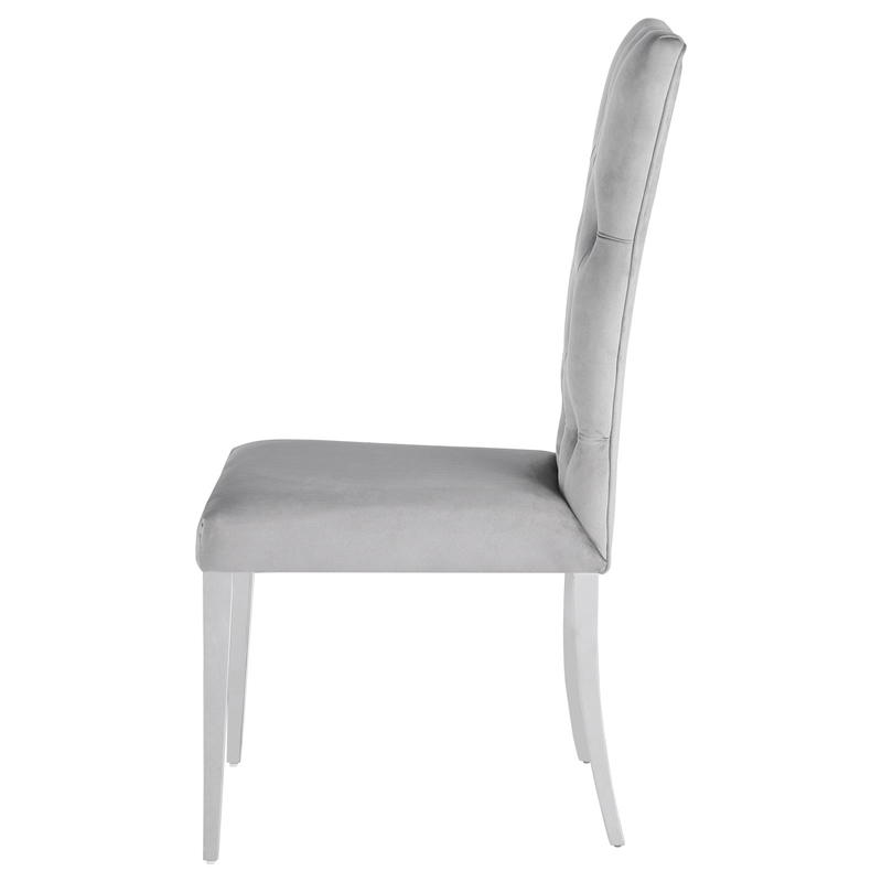 Pemberly Row Tufted Velvet Upholstered Side Chair Gray and Chrome