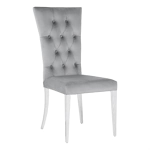 Pemberly Row Tufted Velvet Upholstered Side Chair Gray and Chrome