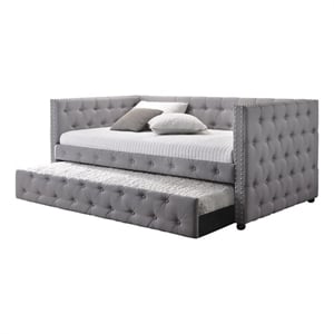 Pemberly Row Tufted Fabric Upholstered Daybed with Trundle Gray