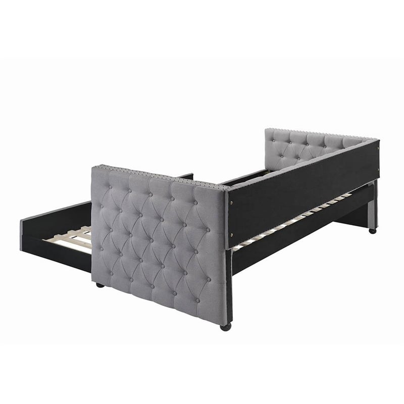 Pemberly Row Tufted Fabric Upholstered Daybed with Trundle Gray
