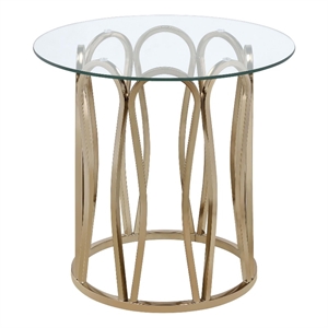 Pemberly Row Metal Round End Table Chocolate Chrome and Clear