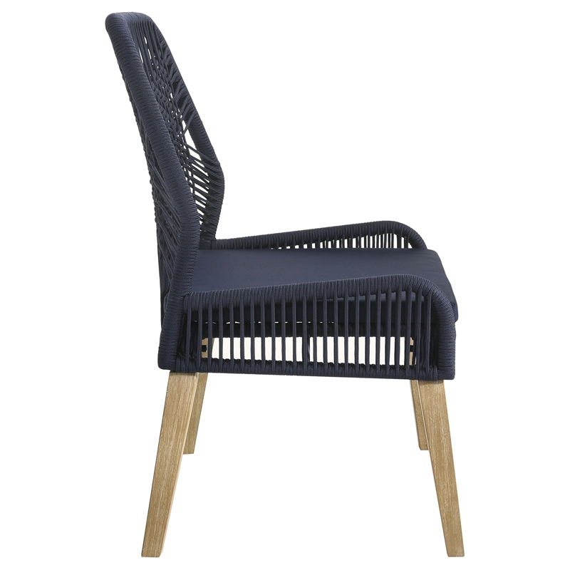 Pemberly Row Contemporary Woven Rope Wood Dining Chairs Dark Navy