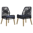 Pemberly Row Contemporary Woven Rope Wood Dining Chairs Dark Navy