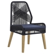 Pemberly Row Contemporary Woven Rope Wood Dining Chairs Dark Navy
