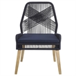 Pemberly Row Contemporary Woven Rope Wood Dining Chairs Dark Navy