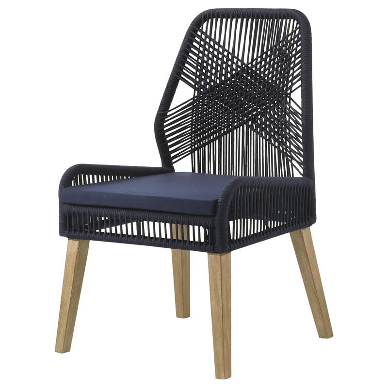 Pemberly Row Contemporary Woven Rope Wood Dining Chairs Dark Navy