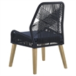 Pemberly Row Contemporary Woven Rope Wood Dining Chairs Dark Navy