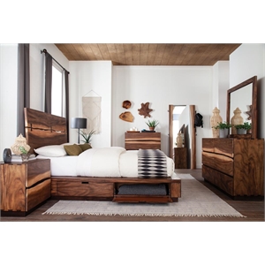 Pemberly Row Wood Storage Queen Bed in Smokey Walnut and Brown