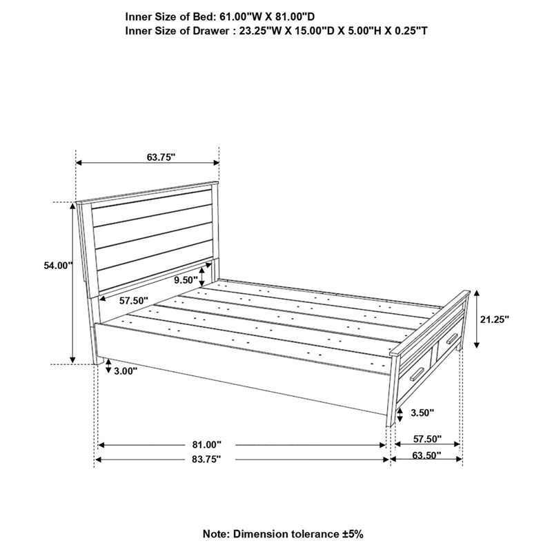 Pemberly Row Farmhouse Wood Queen Storage Bed Rustic Golden Brown