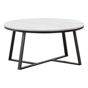 Pemberly Row Metal Round Coffee Table in White and Matte Black