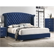 Pemberly Row Queen Wingback Velvet Upholstered Bed Pacific Blue