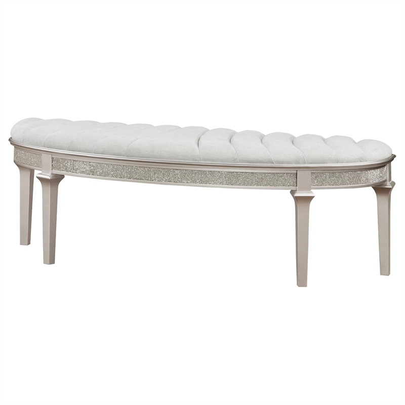 Pemberly Row Upholstered Demilune Bench in Ivory / Silver Oak
