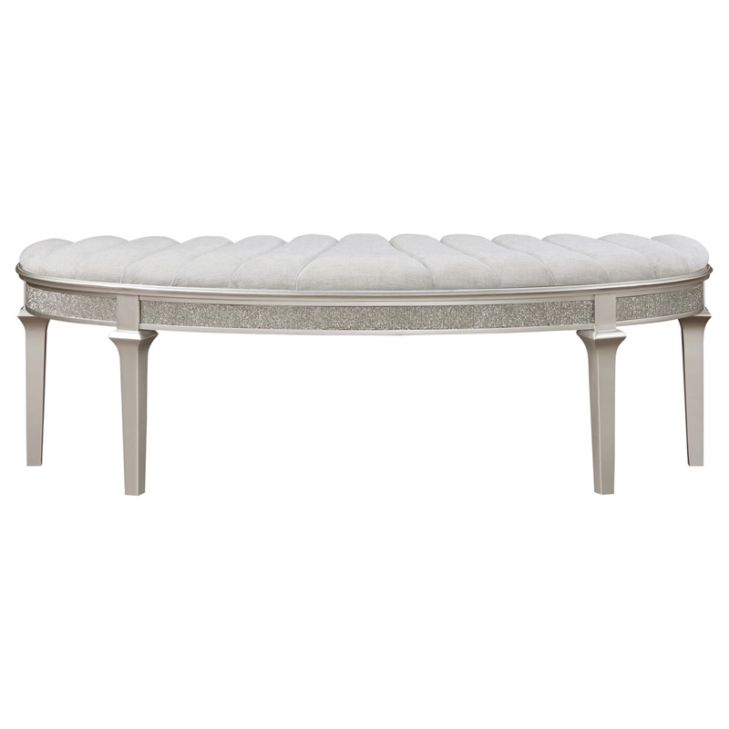 Pemberly Row Upholstered Demilune Bench in Ivory / Silver Oak