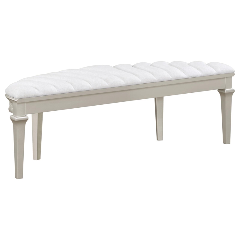 Pemberly Row Upholstered Demilune Bench in Ivory / Silver Oak