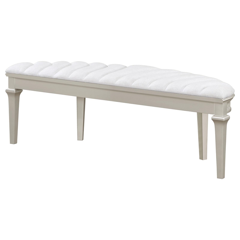 Pemberly Row Upholstered Demilune Bench in Ivory / Silver Oak