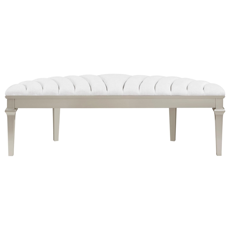 Pemberly Row Upholstered Demilune Bench in Ivory / Silver Oak