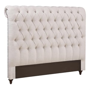 Pemberly Row Upholstered Fabric Full Size Headboard in Beige