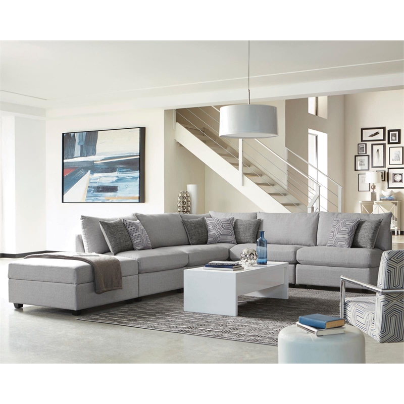 Pemberly Row 4-Piece Upholstered Fabric Modular Sectional in Gray