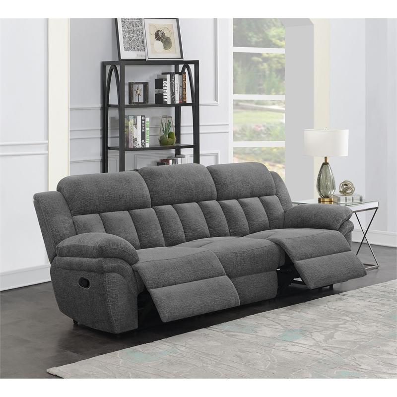 Pemberly Row Upholstered Modern Motion Sofa in Charcoal Finish