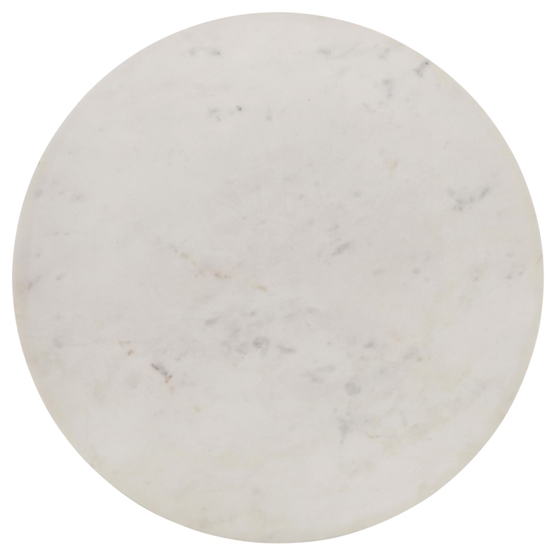 Pemberly Row Round Marble & Wood End Table in White and Natural
