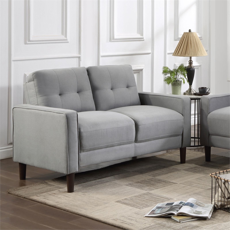 Pemberly Row Upholstered Fabric Loveseat with Track Arms in Gray